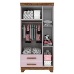Guarda-Roupa Infantil com 3 Portas e 2 Gavetas Acetinado Adoleta-Rodial - Rosa / Cacau - 3
