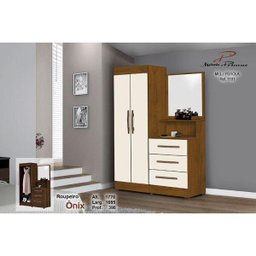 Guarda-Roupa Solteiro com Espelho Penteadeira 2 Portas Onix Luxo -Móveis Primus - Mel/Perola - 3