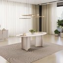 Ver imagem 1 de Mesa para Sala de Jantar 218cm com Tampo Elipse Orgânico com Vidro Liz Branco/Off White