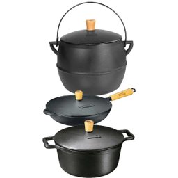 Jogo Caldeirão Bojudo 6, Caçarola 6,5 E Frigideira De Ferro _ Panela Mineira - 1