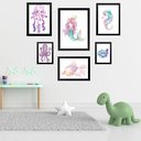 Ver imagem 1 de Kit 6 Quadros Quarto Infantil Menina - Fundo do Mar:moldura Preta