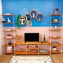 Ver imagem 1 de Sala de TV Industrial Completo Grande e Duas Estantes Torre Slim Carvalho e Branco