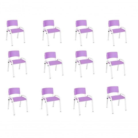 Kit 12 Cadeira Iso Infantil Creche, Base Branco Lilas