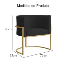 Poltrona Luana Suede Preto Base Metálica Dourada - Vallisa Decor - 4