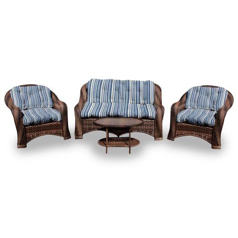 Conjunto de Sofá Fibra Sintética Bruxelas - 1 Sofá 2 L + 2 Poltronas + 1 Mesa Centro - Tecido Alanta