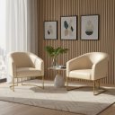 Ver imagem 1 de Poltrona Sala Decorativa Kit 2 Stella Base Industrial Dourada Sintético Pu Bege D03 - D’Rossi