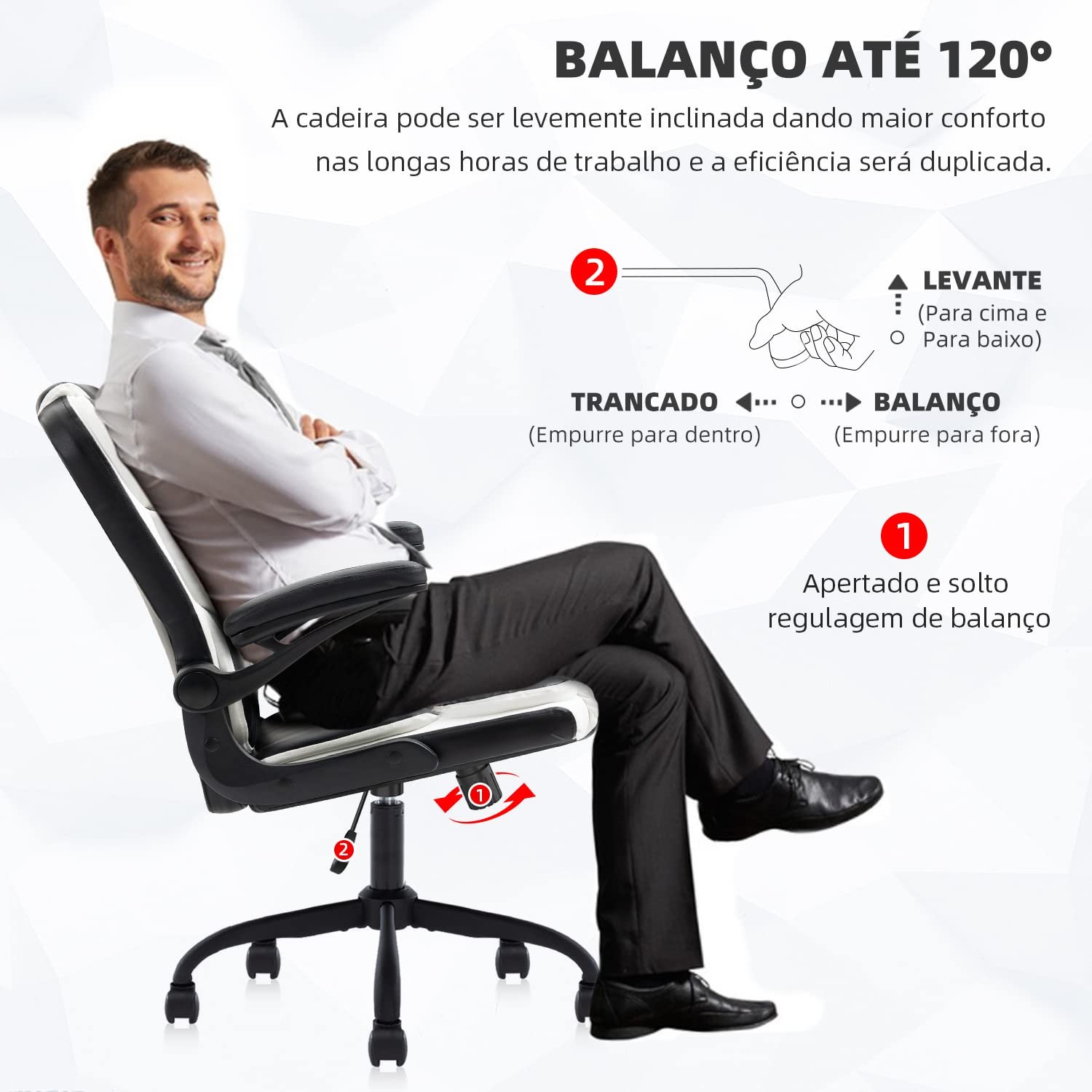 Cadeira Escritório YAMASORO Diretor Confortável Ergonômica com Relax e braços - 4