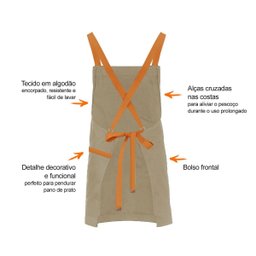 Avental Bege Cintura Alça Laranja Bar Cafe Bistro Unissex - 4