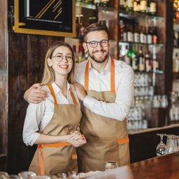 Avental Bege Cintura Alça Laranja Bar Cafe Bistro Unissex - 6