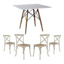 Ver imagem 1 de Jogo de Mesa Eiffel Quadrado Tampo de Madeira 90cm Branco com 4 Cadeiras Katrina Off Whiteo B