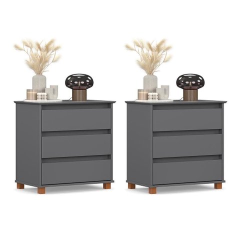 Kit 2 Mini Cômoda Ej 3 Gavetas Cinza – EJ Móveis