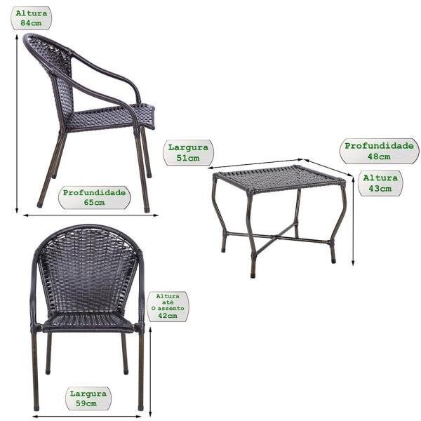 Cadeiras para Jardim Varanda Lazer Area Externa Relaxar Fibra Sintetica Mesa Bela Tabaco - 2