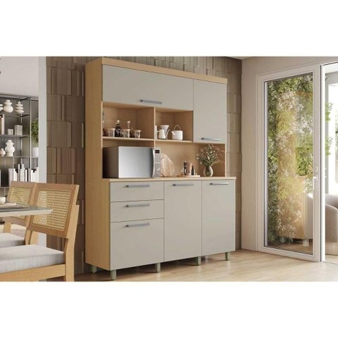 Cozinha Compacta Nobreza com 5 Portas e 2 Gavetas 160cm Carvalho Cinza