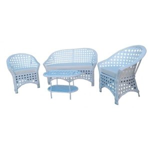 Conjunto de Sofá Fibra Sintética Branca Bali Trançado - 1 Sofá 2 Lugares + 2 Poltronas + 1 Mesa de Centro