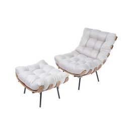 Conjunto de Poltrona com Puff Costela em Linho - Or Design - Bege - 3