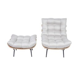 Conjunto de Poltrona com Puff Costela em Linho - Or Design - Bege - 2