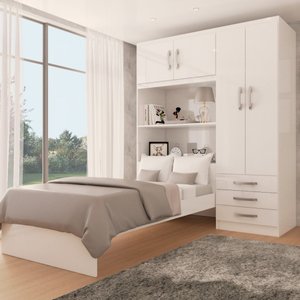Guarda-Roupa Solteiro com Cama Liverpool 4 Portas 3 Gavetas Branco - Panorama Móveis