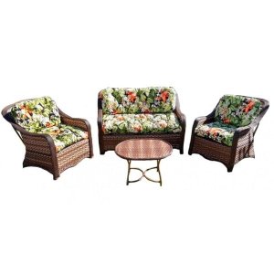Conjunto de Sofá Fibra Sintética Melo Promo - 1 Sofá 2 Lugares + 2 Poltronas + 1 Mesa Centro - Tecido Saqua
