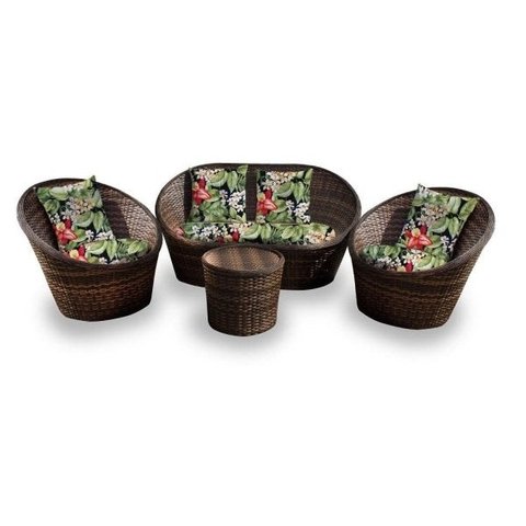 Conjunto de Sofá Fibra Sintética Bola - 1 Sofá 2 Lugares + 2 Poltronas + 1 Mesa Centro - Tecido Saquarema