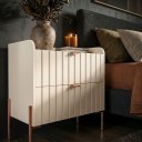 Ver imagem 3 de Mesa de Cabeceira Moriah 60cm Off White Luxo MDF Ripado Industrial Pés Ferro Cobre