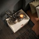 Ver imagem 4 de Mesa de Cabeceira Moriah 60cm Off White Luxo MDF Ripado Industrial Pés Ferro Cobre