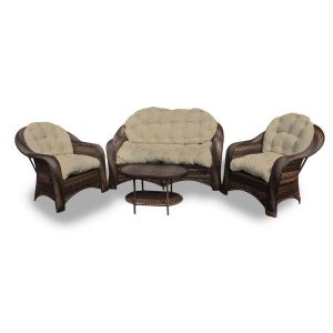 Conjunto de Sofá Fibra Sintética Janaína - 1 Sofá 2 Lugares + 2 Poltronas + 1 Mesa Centro - Tecido Duna Des