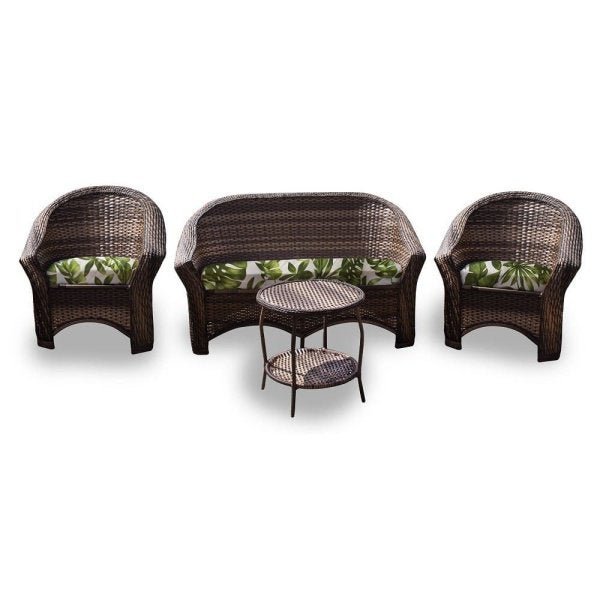 Conjunto de Sofá Fibra Sintética Bali - 1 Sofá 2 Lugares + 2 Poltronas + 1 Mesa Centro - Tecido Zimbros Ver - 1