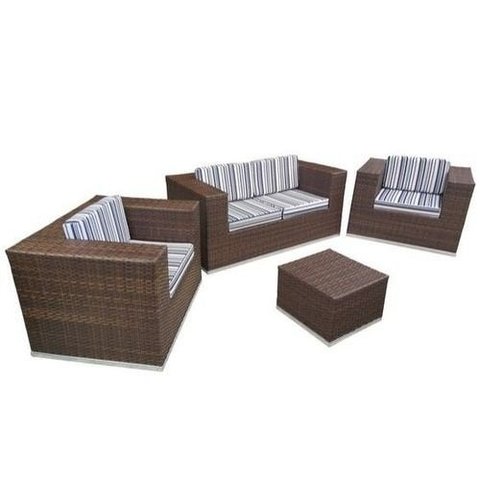 Conjunto de Sofá Fibra Sintética Quadrado - 1 Sofá 2 Lugares + 2 Poltronas + 1 Mesa Centro - Tecido Alanta