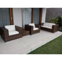 Ver imagem 3 de Conjunto de Sofá Fibra Sintética Quadrado - 1 Sofá 2 Lugares + 2 Poltronas + 1 Mesa Centro - Tecido Duna Cr