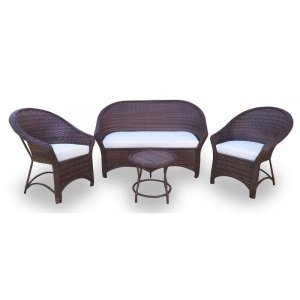 Conjunto de Sofá Fibra Sintética Bali Promo - 1 Sofá 2 Lugares + 2 Poltronas + 1 Mesa Centro - Tecido Duna