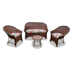 Conjunto de Sofá Fibra Sintética Bali Promo - 1 Sofá 2 Lugares + 2 Poltronas + 1 Mesa Centro - Tecido Santa