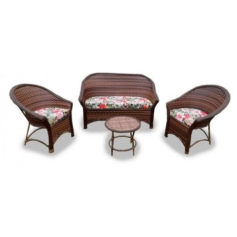 Conjunto de Sofá Fibra Sintética Bali Promo - 1 Sofá 2 Lugares + 2 Poltronas + 1 Mesa Centro - Tecido Santa