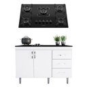Ver imagem 4 de Conjunto Balcão de Cozinha 1,20m Turim com Cooktop 5 Bocas Essencial Movelove Mdf/mdp Branco