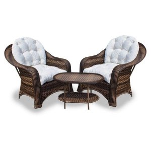 Conjunto de Poltronas Fibra Sintética Janaína - 2 Poltronas + 1 Mesa Centro - Tecido Duna Cru