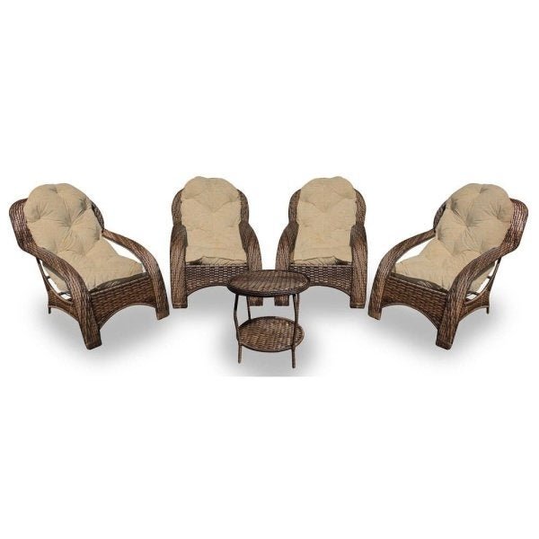 Conjunto de Poltronas Fibra Sintética Espreguiçadeira - 4 Poltronas + 1 Mesa Centro - Tecido Duna De - 1