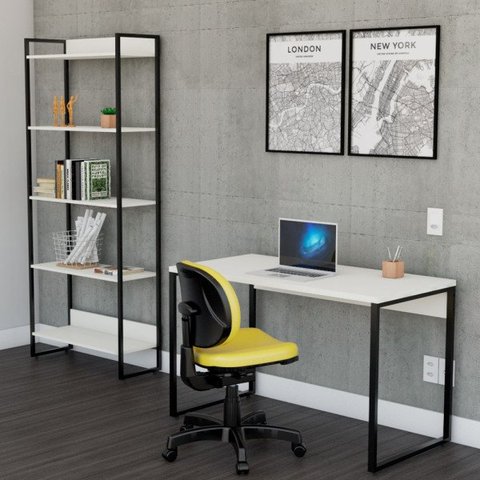 Mesa Escritório Reta 120cm Martinucci Iron Irmr1260Bbp Home Office Branca