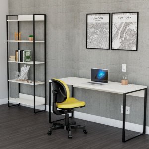 Mesa Escritório Reta 150cm Martinucci Iron Irmr1560Bbp Home Office Branca