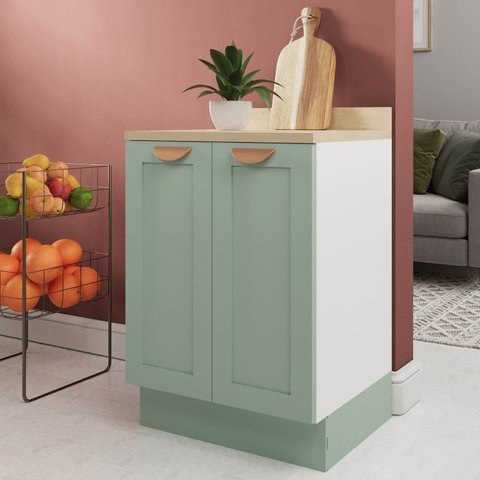 Balcão 2 Portas 60cm com Tampo Arizona CabeCasa MadeiraOriginals Verde/Menta/Branco