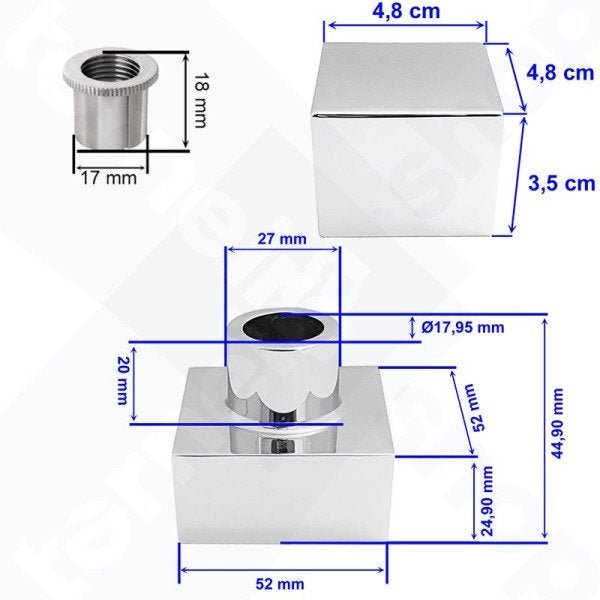 Acabamento para Registro Deca e Similares Design Quadrado Cubo Metal 1/2", 3/4" e 1" Luxsanit C99 - 5