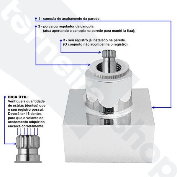 Acabamento para Registro Deca e Similares Design Quadrado Cubo Metal 1/2", 3/4" e 1" Luxsanit C99 - 4