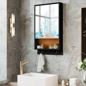 Armário de Banheiro Aéreo Espelheira com Porta Nicho:preto/nature