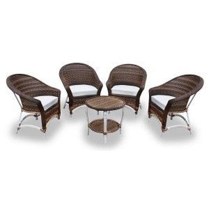 Conjunto de Poltronas Fibra Sintética Bali Alumínio - 4 Poltronas + 1 Mesa Centro - Tecido Duna Cru