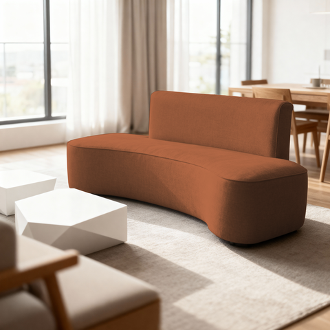 Sofá Feijão Orgânico Curvo 3 Lugar Suede Sala Contemporânea:terracota