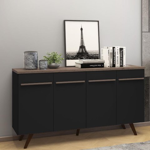 Buffet Retrô com 4 Portas - Preto/Rústico