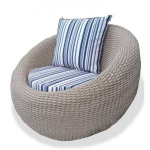 Poltrona Bola em Corda Náutica - Tecido Illimani Azul