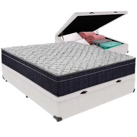 Cama Box Baú e Colchão Airtech 150 Espuma D45 Casal Ortobom Casal Branco