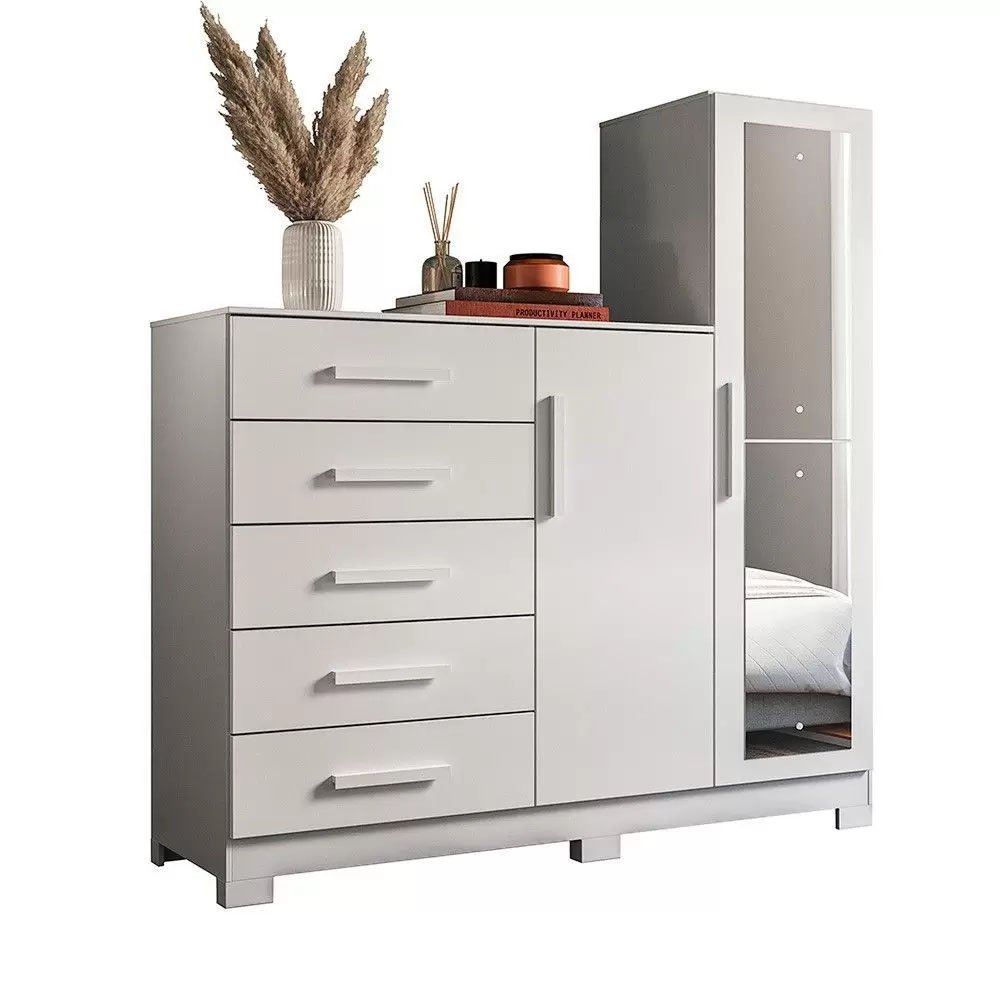 Cômoda com Espelho 5 Gavetas 2 Portas New Master - Móveis Albatroz - Branco Menor preço em Cômoda com Espelho 5 Gavetas 2 Portas New Master - Móveis Albatroz - Branco