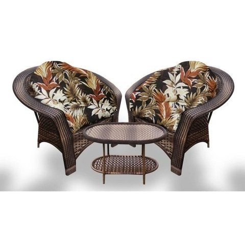 Conjunto de Poltronas Fibra Sintética 19 - 2 Poltronas + 1 Mesa Centro - Tecido Revieira Marrom