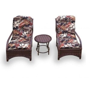 Conjunto de Poltronas Fibra Sintética Espreguiçadeira Promo - 2 Poltronas + Mesa Centro - Tecido Rev