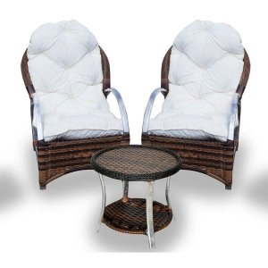 Conjunto de Poltronas Fibra Sintética Pequim Alumínio - 2 Poltronas + 1 Mesa Centro - Tecido Duna Cr